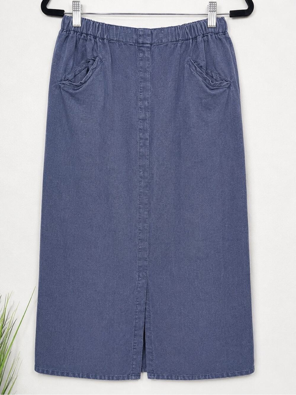 FLAX Jeanne Engelhart 100% Linen Blue Midi Skirt Medium
